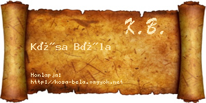 Kósa Béla névjegykártya